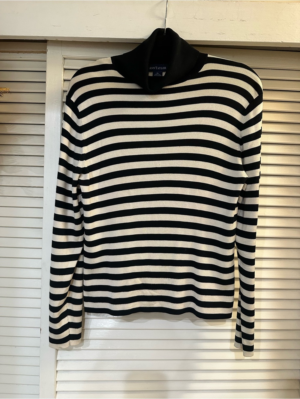 Ann Taylor Women’s Black and White Striped Turtleneck Sweater